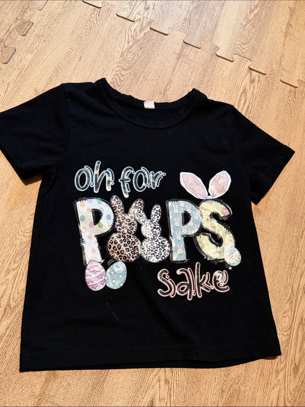 Kids Black Graphic 'Oh For Peeps Sake' Bunny Tee